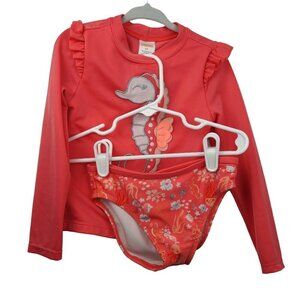 Gymboree Girls Seahorse Rash Guard Swimsuit Set 3T